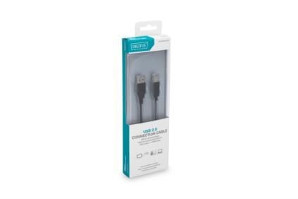 DIGITUS - USB-kaapeli - USB (uros) - USB Type B (uros) - USB 2.0 - 1,8 m - muotoiltu - musta