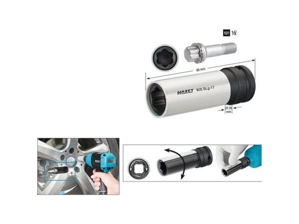 HAZET 905SLG-17, Kraftpipe, Sort, Sølv, 1 hoder, 1/2", Metrisk, 17 mm