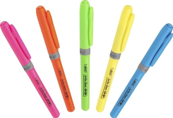 BIC brite liner Grip - Markeringspenn - fluorescerende oransje - vannbasert blekk - 1.6-3.4 mm - fin og bred (en pakke 12)