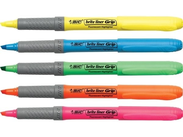 BIC brite liner Grip - Markeringspenn - fluorescerende oransje - vannbasert blekk - 1.6-3.4 mm - fin og bred (en pakke 12)