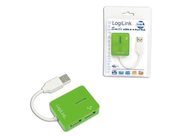 LogiLink USB 2.0 4-Port Hub, 480 Mbit/s, Grønn, Windows 98SE/ME/200/XP/Vista/2003/7, 450 g