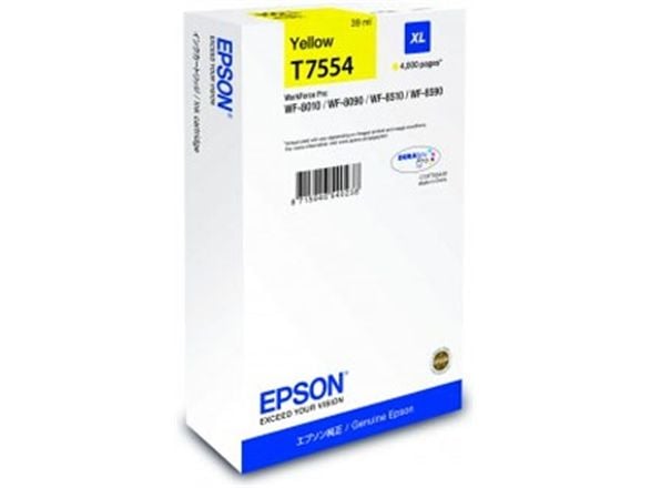 Epson T7554 - 39 ml - XL-storlek - gul - original - bläckpatron - för WorkForce Pro WF-8010, WF-8090, WF-8090 D3TWC, WF-8510, WF-8590, WF-8590 D3TWFC