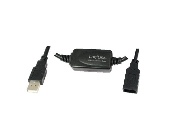 LogiLink 10m USB - USB 2.0 M/F, 10 m, USB A, USB A, USB 2.0, Hankjønn/hunkjønn, Sort