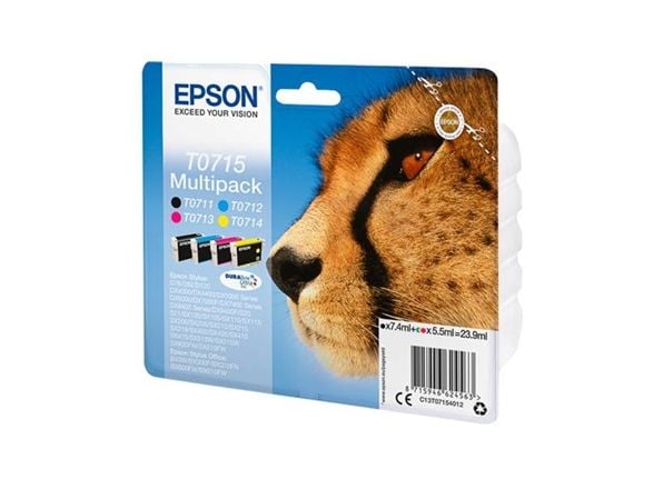Epson T0715 Multipack - 4-pack - 23.9 ml - svart, gul, cyan, magenta - original - bläckpatron - för Stylus DX9400, SX115, SX210, SX215, SX218, SX41...