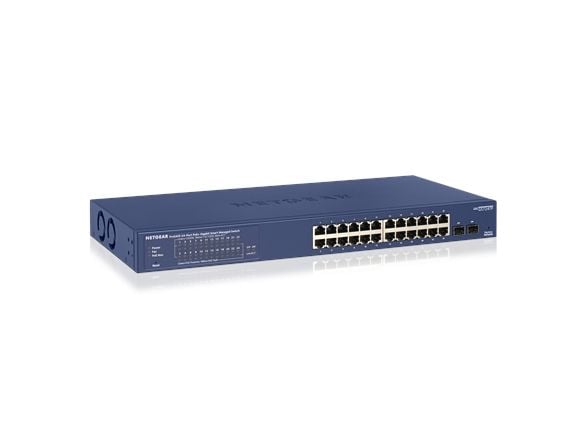 NETGEAR Smart GS724TPv2 - Switch - smart - 24 x 10/100/1000 (PoE+) + 2 x 1000Base-X SFP (opplink) - rackmonterbar - PoE+ (190 W)