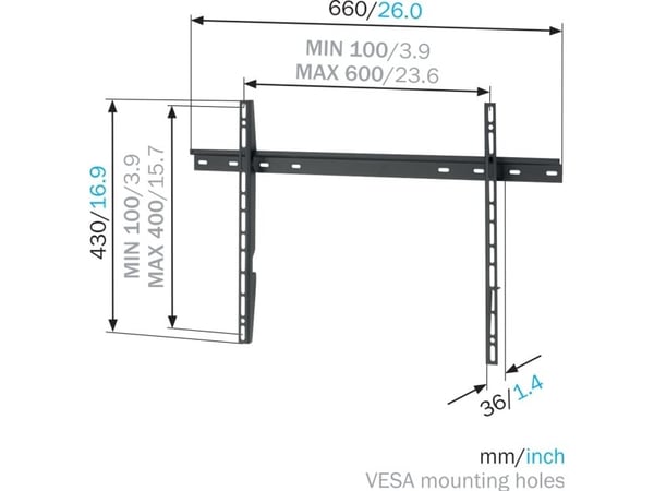Mount Massive MNT 300 - Monteringssett (veggmontering) - for flatpanel - svart - skjermstørrelse: 40"-65" - monteringsgrensesnitt: inntil 600 x 400...