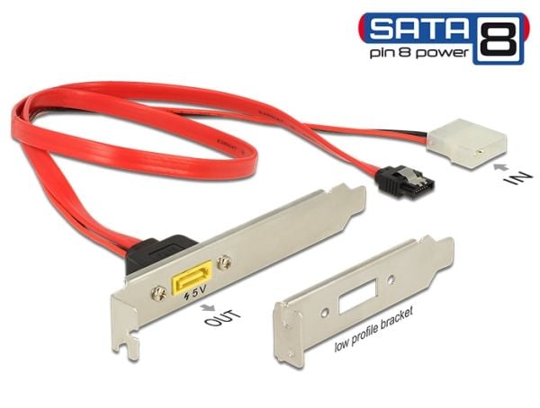 DeLOCK 0.6m, SATA 7p + Molex 2 p/SATA 8p, 0,6 m, SATA III, Uros/uros, Musta, Punainen, Hopea, Suora, Suora