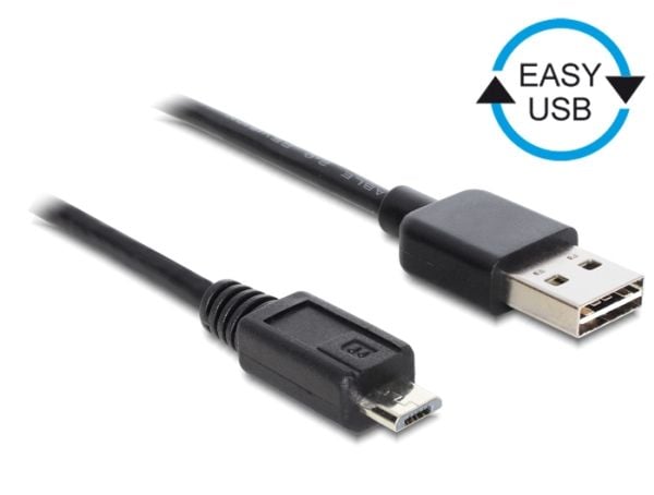 Delock Easy - USB-kabel - USB (hann) reversibel til Micro-USB type B (hann) - USB 2.0 - 50 cm - svart