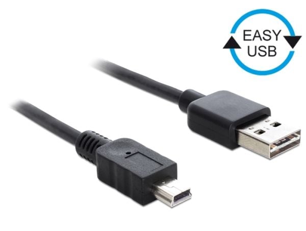 Delock Easy - USB-kabel - USB (hann) reversibel til mini-USB Type B (hann) - USB 2.0 - 50 cm - svart