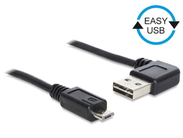Delock Easy - USB-kabel - USB (hann) venstre/høyre-vinklet, reversibel til Micro-USB type B (hann) rett - USB 2.0 - 50 cm - svart