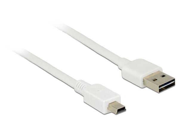 Delock Easy - USB-kabel - USB (hann) reversibel til mini-USB Type B (hann) - USB 2.0 - 3 m - hvit