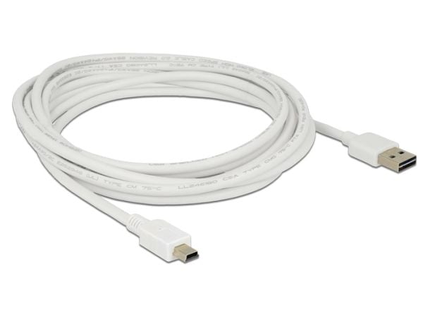 Delock Easy - USB-kabel - USB (hann) reversibel til mini-USB Type B (hann) - USB 2.0 - 3 m - hvit