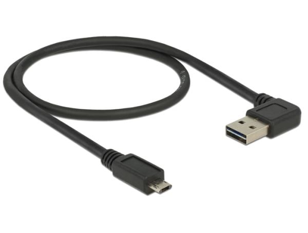 Delock Easy - USB-kabel - USB (hann) venstre/høyre-vinklet til Micro-USB type B (hann) rett - USB 2.0 - 50 cm - reversible kontakter - svart