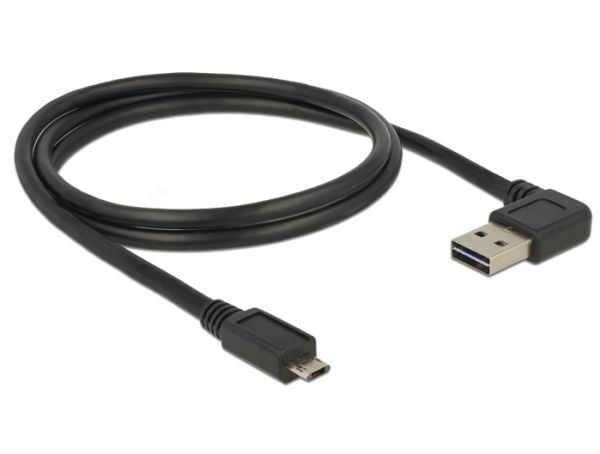 Delock EASY-USB - USB-kabel - Micro-USB type B (hann) reversibel til USB (hann) 90°-vinklet, reversibel - USB 2.0 - 1 m - svart