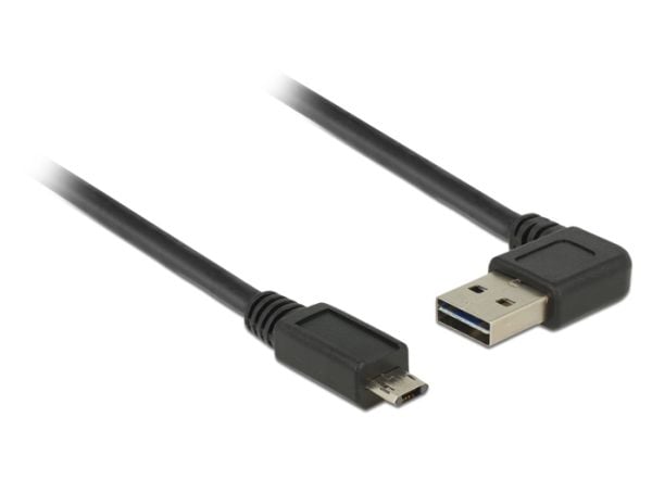 Delock Easy - USB-kabel - USB (hann) venstre/høyre-vinklet til Micro-USB type B (hann) rett - USB 2.0 - 2 m - reversible kontakter - svart