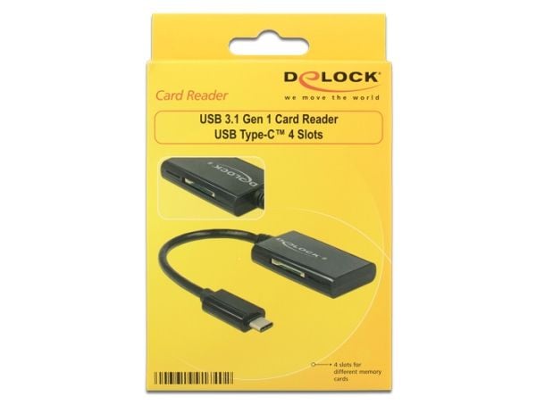 DeLOCK USB 3.1 Gen 1 kortinlukija USB Type-C uros 4 korttipaikkaa - Kortinlukija - all-in-1 (MMC, SD, miniSD, RS-MMC, TransFlash, MMCmobile, microS...