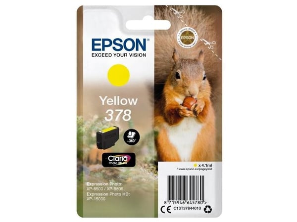 Epson Squirrel Singlepack Yellow 378 Claria Photo HD Ink, Perusvärintuotto, Väriainepohjainen muste, 4,1 ml, 360 sivua, 1 kpl