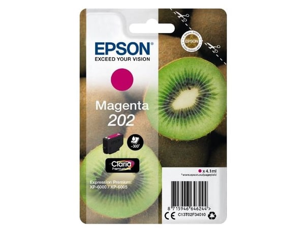 Epson Kiwi Singlepack Magenta 202 Claria Premium Ink, Perusvärintuotto, Magenta, Väriainepohjainen muste, 4,1 ml, 1 kpl, 300 sivua
