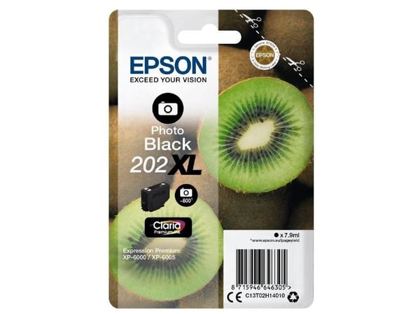 Epson Kiwi Singlepack Photo Black 202XL Claria Premium Ink, Korkea (XL) värintuotto, Väripohjainen muste, 7,9 ml, 800 sivua, 1 kpl