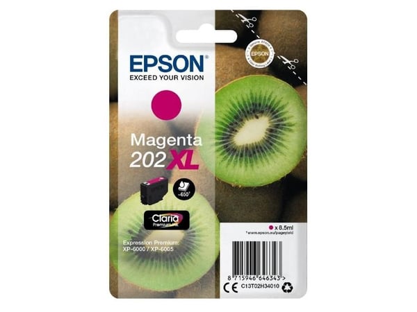 Epson Kiwi Singlepack Magenta 202XL Claria Premium Ink, Korkea (XL) värintuotto, Väriainepohjainen muste, 8,5 ml, 650 sivua, 1 kpl