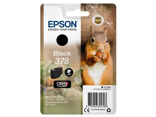 Epson Squirrel Singlepack Black 378 Claria Photo HD Ink, Perusvärintuotto, Väriainepohjainen muste, 5,5 ml, 240 sivua, 1 kpl