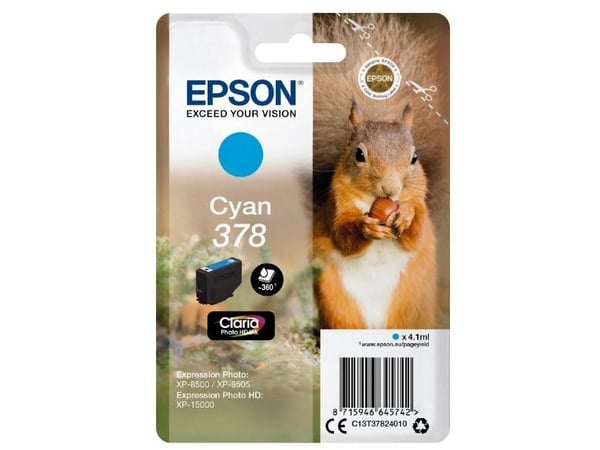 Epson Squirrel Singlepack Cyan 378 Claria Photo HD Ink, Perusvärintuotto, 4,1 ml, 360 sivua, 1 kpl