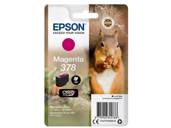 Epson Squirrel Singlepack Magenta 378 Claria Photo HD Ink, Perusvärintuotto, Väriainepohjainen muste, 4,1 ml, 360 sivua, 1 kpl