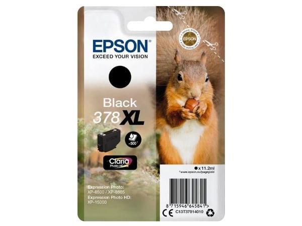 Epson Squirrel Singlepack Black 378XL Claria Photo HD Ink, Korkea (XL) värintuotto, Väriainepohjainen muste, 11,2 ml, 500 sivua, 1 kpl