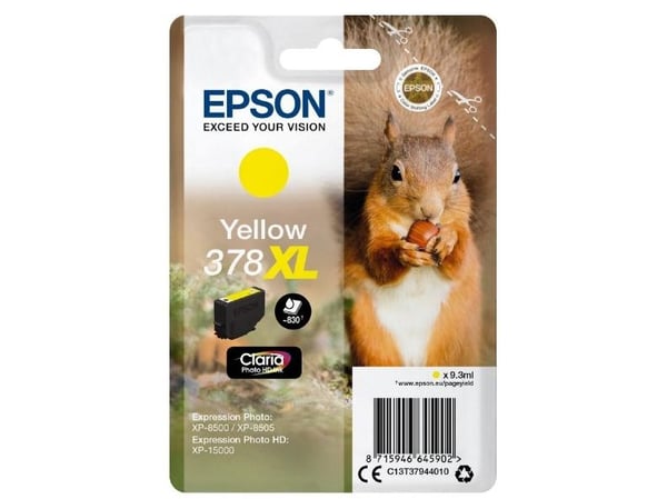 Epson Squirrel Singlepack Yellow 378XL Claria Photo HD Ink, Korkea (XL) värintuotto, Väriainepohjainen muste, 9,3 ml, 830 sivua, 1 kpl