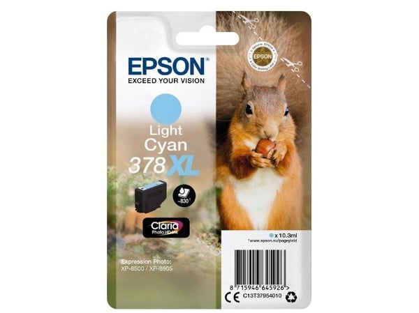 Epson Squirrel Singlepack Light Cyan 378XL Claria Photo HD Ink, Korkea (XL) värintuotto, Väriainepohjainen muste, 10,3 ml, 830 sivua, 1 kpl
