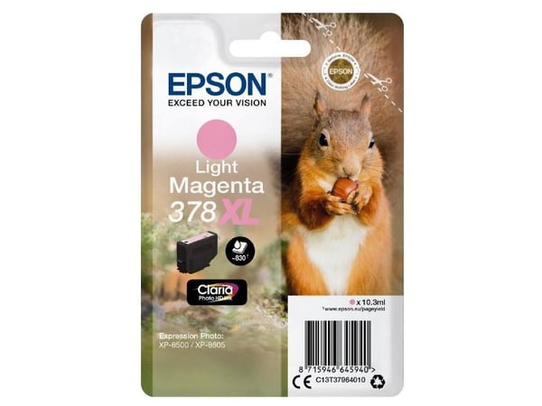Epson Squirrel Singlepack Light Magenta 378XL Claria Photo HD Ink, Korkea (XL) värintuotto, Vaalea Magenta, Väriainepohjainen muste, 10,3 ml, 1 kpl...