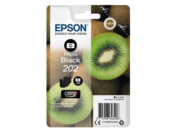 Epson Kiwi Singlepack Photo Black 202 Claria Premium Ink, Perusvärintuotto, Väripohjainen muste, 4,1 ml, 400 sivua, 1 kpl