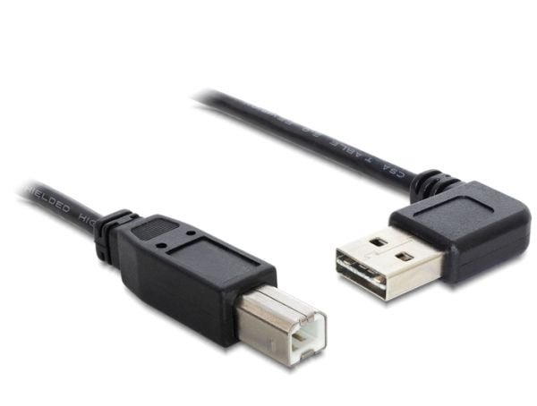 Delock Easy - USB-kabel - USB (hann) venstre/høyre-vinklet, reversibel til USB-type B (hann) - USB 2.0 - 50 cm - svart