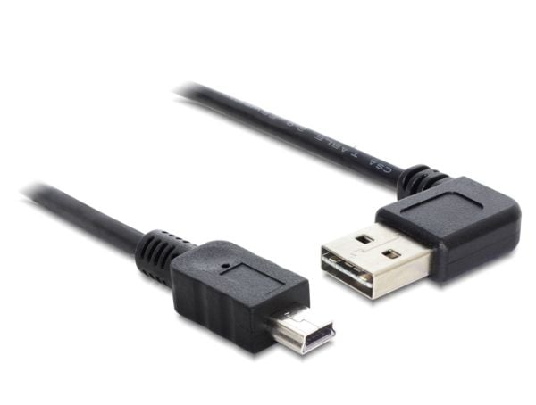 Delock Easy - USB-kabel - USB (hann) venstre/høyre-vinklet, reversibel til mini-USB type B (hann) - USB 2.0 - 50 cm - svart