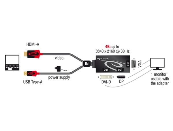 Delock - Videotransformator - HDMI - DVI, DisplayPort, VGA - sortering - detailsalg