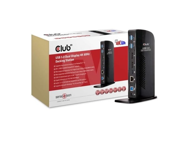 Club 3D SenseVision USB 3.0 Dual Display 4K60Hz Docking Station - Dokkingstasjon - USB - DP - 1GbE