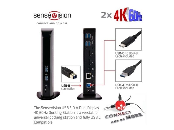 Club 3D SenseVision USB 3.0 Dual Display 4K60Hz Docking Station - Dokkingstasjon - USB - DP - 1GbE