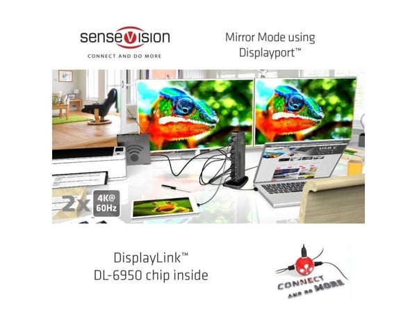 Club 3D SenseVision USB 3.0 Dual Display 4K60Hz Docking Station - Dokkingstasjon - USB - DP - 1GbE