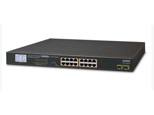 PLANET GSW-1820VHP - Switch - 16 x 10/100/1000 + 2 x Gigabit SFP - rackmonterbar - PoE+ (300 W)