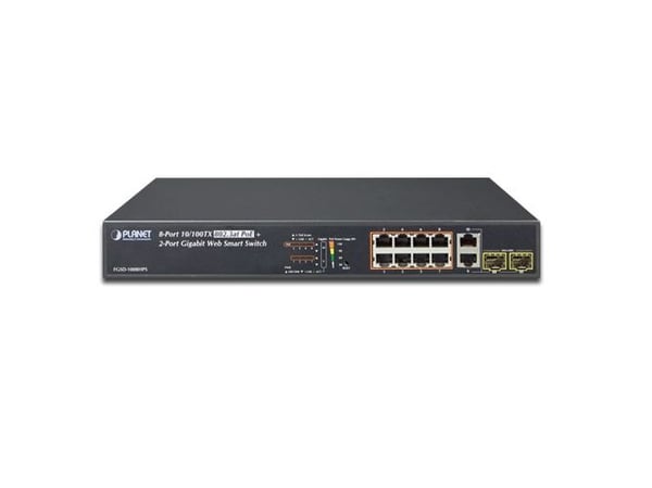 PLANET FGSD-1008HPS, Håndtert, Fast Ethernet (10/100), Full tosidig, Strøm over Ethernet (PoE)