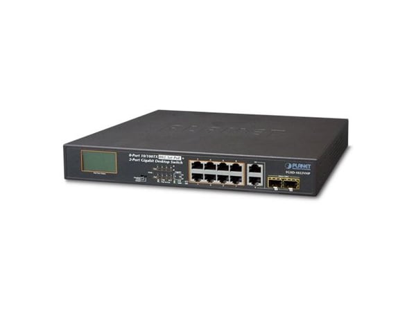 PLANET FGSD-1022VHP - Switch - ikke-styrt - 8 x 10/100 (PoE+) + 2 x kombo-Gigabit SFP - stasjonær - PoE+ (120 W)
