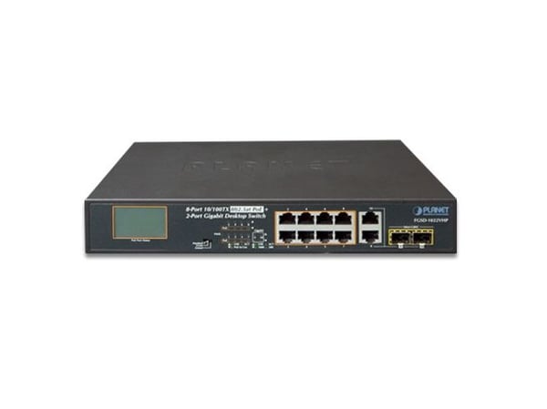 PLANET FGSD-1022VHP - Switch - ikke-styrt - 8 x 10/100 (PoE+) + 2 x kombo-Gigabit SFP - stasjonær - PoE+ (120 W)