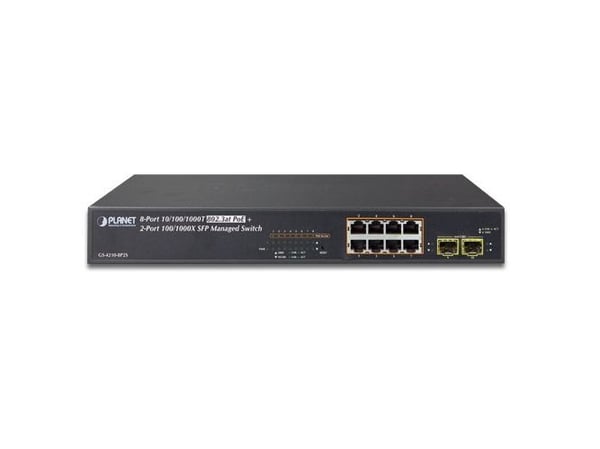 PLANET GS-4210-8P2S - Switch - L4 - Styrt - 8 x 10/100/1000 (PoE+) + 2 x SFP - rackmonterbar - PoE+ (120 W)