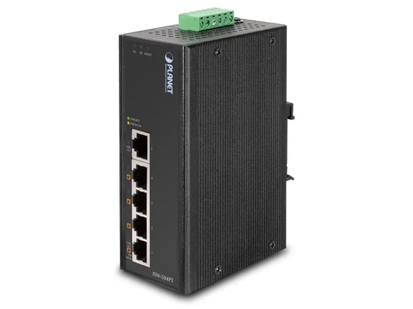 PLANET ISW-504PT, Uhåndtert, L2, Fast Ethernet (10/100), Full tosidig, Strøm over Ethernet (PoE), Kan monteres på vegg