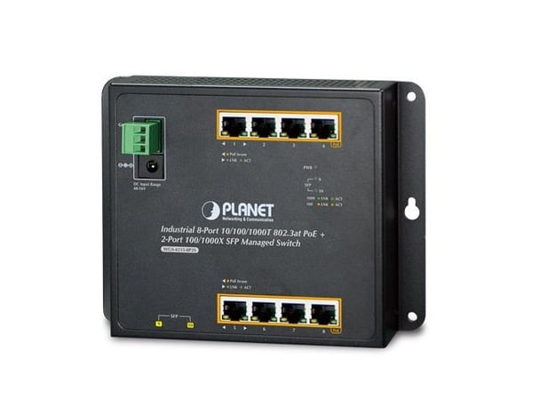 PLANET WGS-4215-8P2S - Switch - Styrt - 8 x 10/100/1000 (PoE+) + 2 x SFP - veggmonterbar, DIN-skinnemonterbar - PoE+ (200 W) - DC-strøm