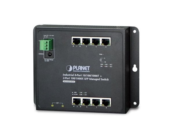PLANET WGS-4215-8T2S - Switch - Administrerad - 8 x 1000Base-T + 2 x SFP - DIN-skenmonterbar, väggmonterbar - Likström