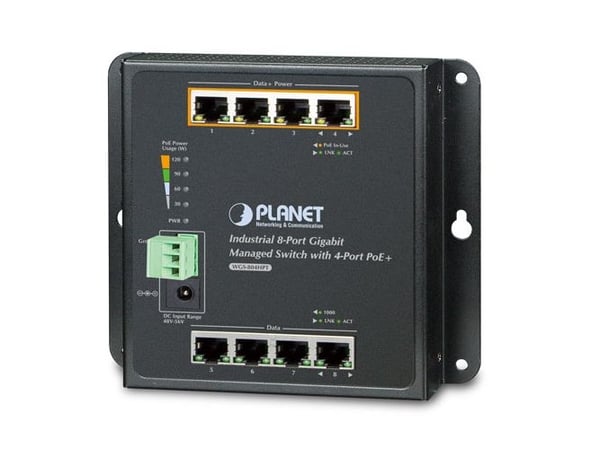 PLANET WGS-804HPT - Switch - Styrt - 4 x 10/100/1000 (PoE+) + 4 x 10/100/1000 - DIN-skinnemonterbar, veggmonterbar - PoE+ (144 W) - DC-strøm