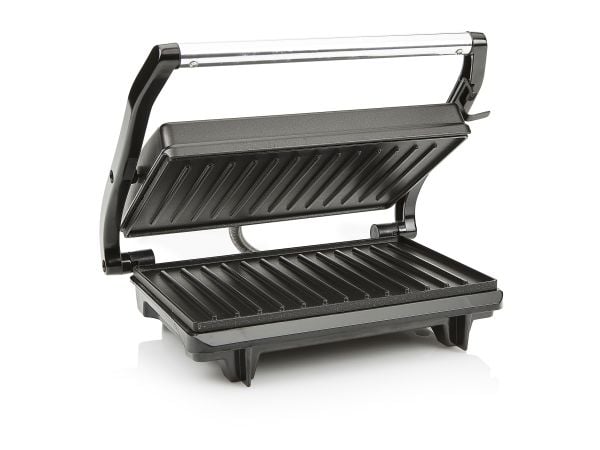 Tristar GR-2650, Sort, Rustfritt stål, Rektangulær, Griddle, 225 x 140 mm, Hengslet Lokk, Låsbart lokk, Kraft indikator