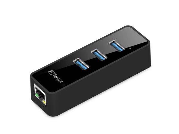 Fantec UMP-3UE1000 - Nettverksadapter - USB 3.0 - Gigabit Ethernet x 1 + USB 3.0 x 3 - svart