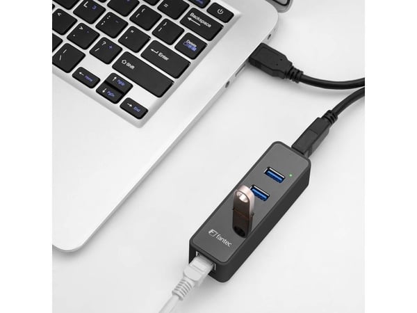 Fantec UMP-3UE1000 - Nettverksadapter - USB 3.0 - Gigabit Ethernet x 1 + USB 3.0 x 3 - svart